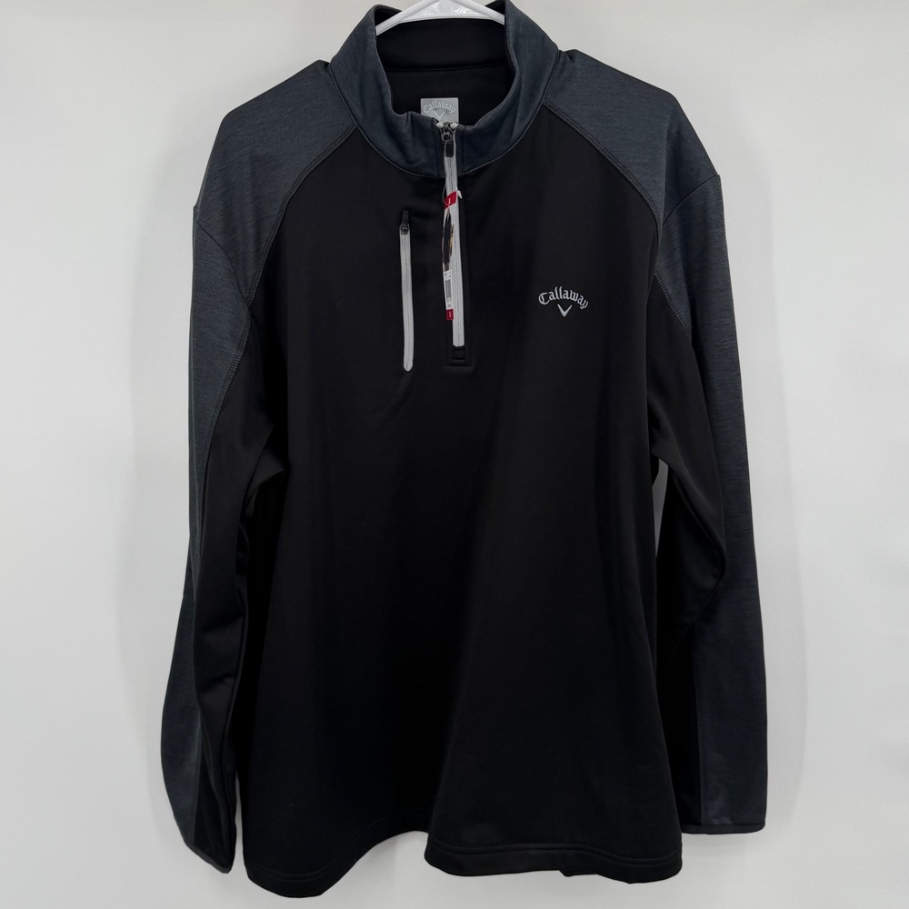 Callaway NWT 1/4 Zip Pullover Mens XL Black Caviar UPF 50 Chest Pocket - Picture 2 of 7